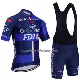 Completo Maglia + Pantaloncino con bretelle 2023 Groupama FDJ Manica Corta Nero Blu